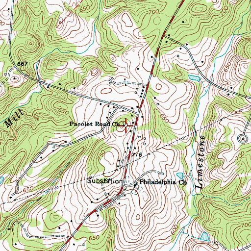 Topographic Map of Pacolet Road Church, SC