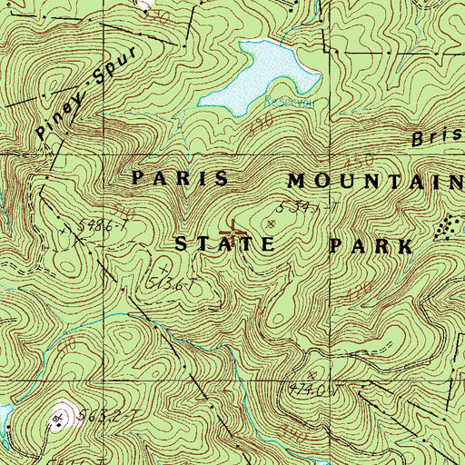 Topographic Map of Paris Mountain State Park, SC