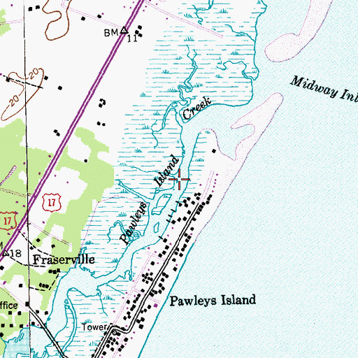 Topographic Map of Pawleys Island Creek, SC