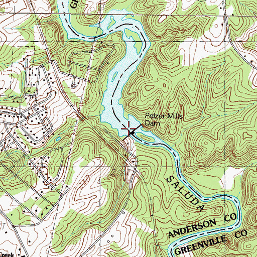 Topographic Map of Pelzer Mills Dam, SC