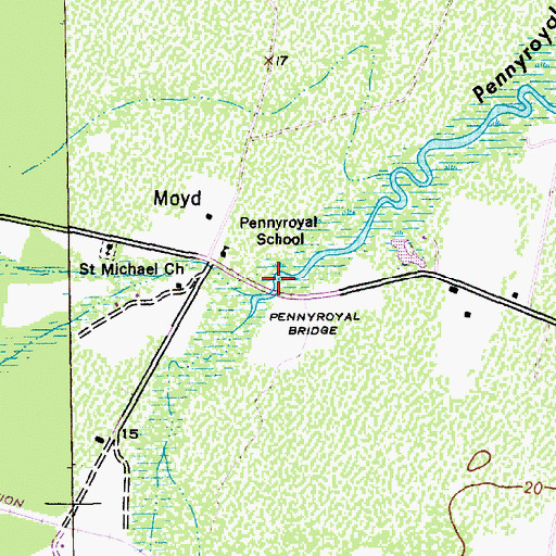 Topographic Map of Pennyroyal Bridge, SC
