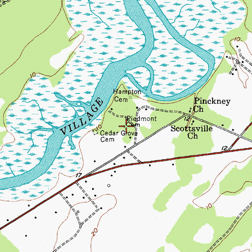 Topographic Map of Piedmont Cemetery, SC