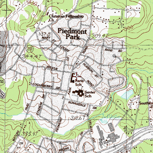 Topographic Map of Piedmont Park, SC
