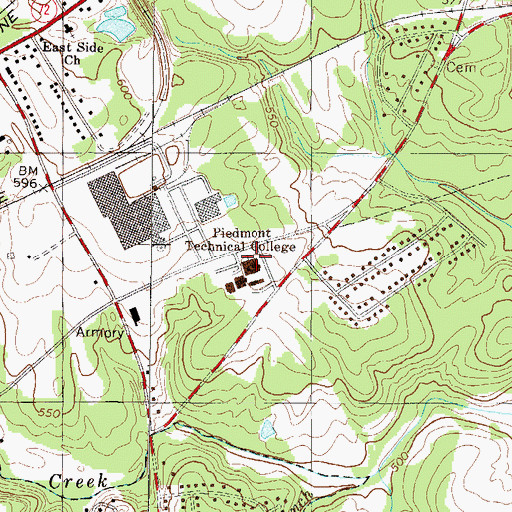 Topographic Map of Piedmont Technical College, SC