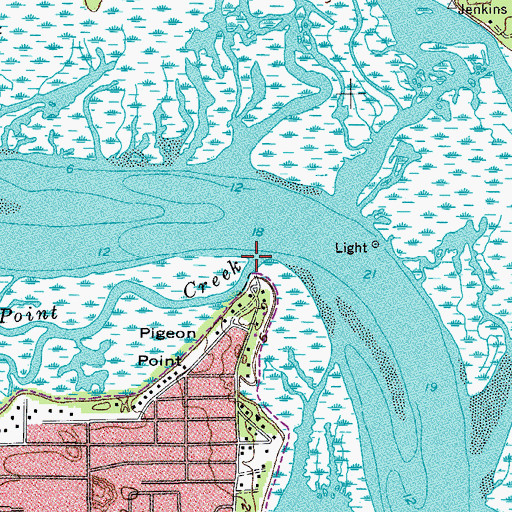 Topographic Map of Pigeon Point Creek, SC