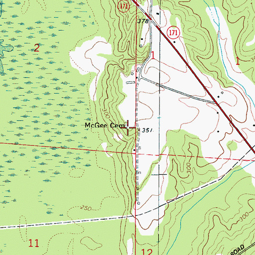 Topographic Map of McGee Cemetery, AL