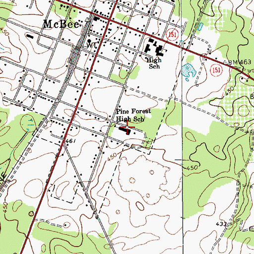 Topographic Map of Pine Forest High School, SC