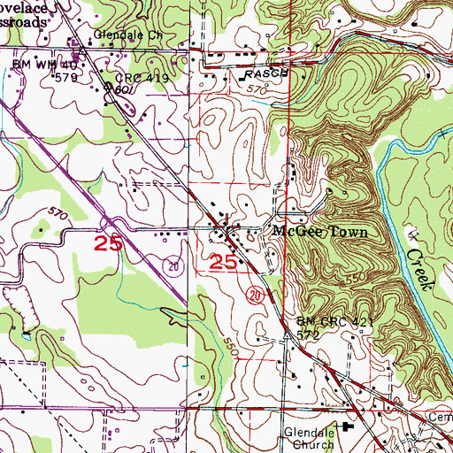 Topographic Map of McGee Town, AL