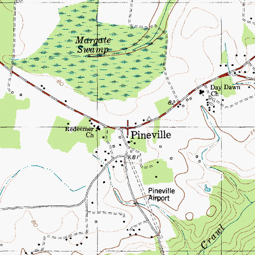 Topographic Map of Pineville, SC