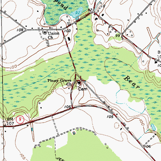 Topographic Map of Piney Grove Baptist Church, SC