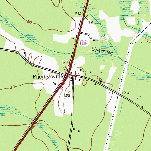 Topographic Map of Plantersville, SC