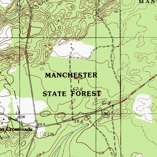 Topographic Map of Poinsett State Forest, SC
