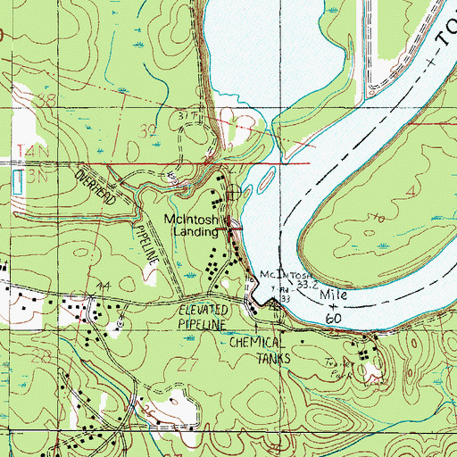 Topographic Map of McIntosh Landing, AL