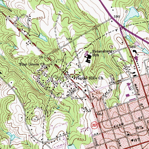 Topographic Map of Poplar Hills Church, SC