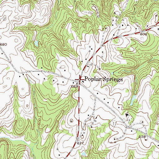 Topographic Map of Poplar Springs, SC