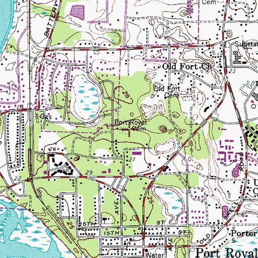 Topographic Map of Port Royal Cemetery, SC