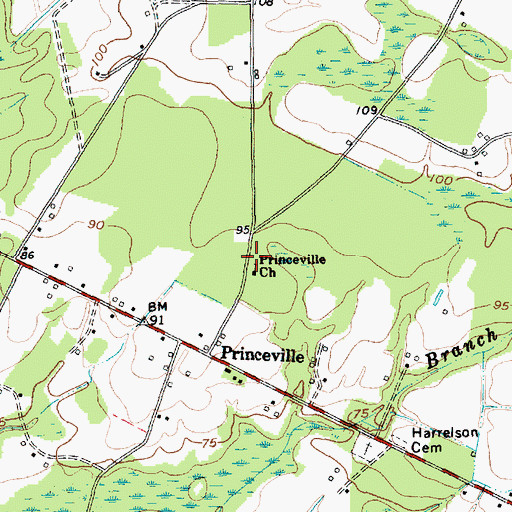 Topographic Map of Princeville Church, SC