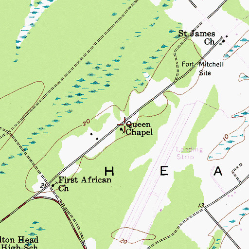 Topographic Map of Queen Chapel, SC