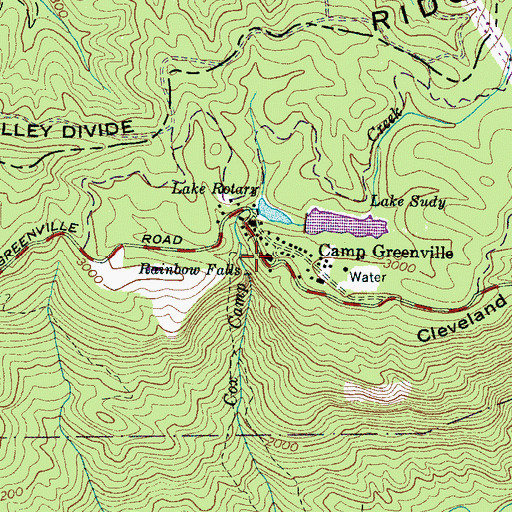 Topographic Map of Rainbow Falls, SC