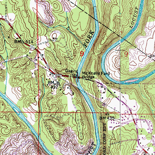 Topographic Map of McKnally Ford Bridge, AL