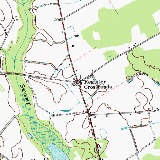 Topographic Map of Register Crossroads, SC
