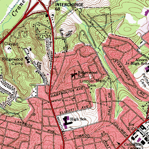 Topographic Map of Ridgewood School, SC