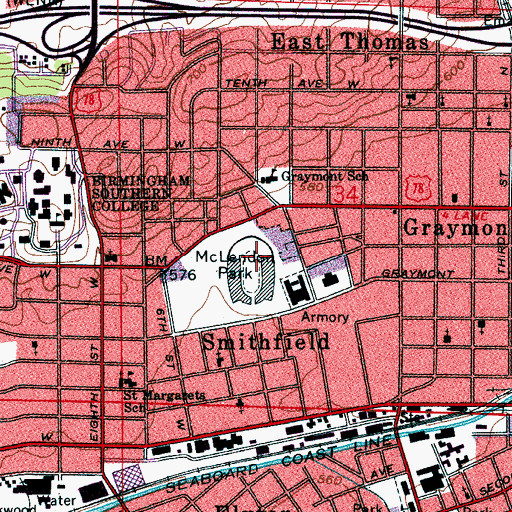 Topographic Map of McLendon Park, AL