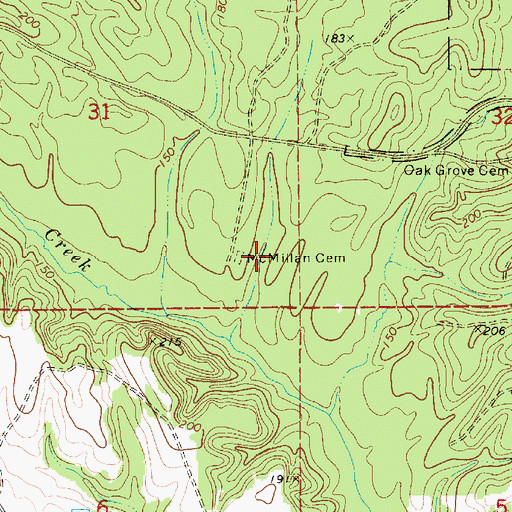 Topographic Map of McMillan Cemetery, AL