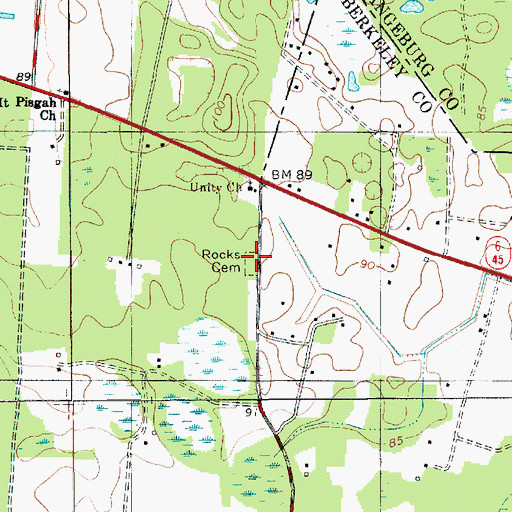 Topographic Map of Rocks Cemetery, SC