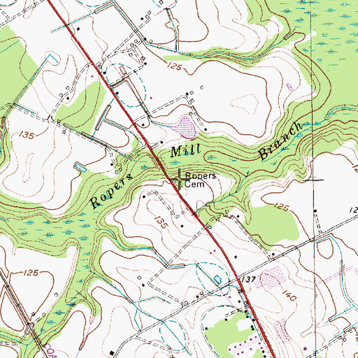 Topographic Map of Ropers Cemetery, SC