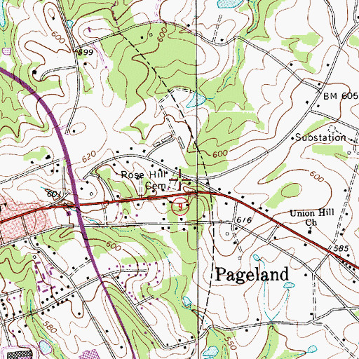 Topographic Map of Rose Hill Cemetery, SC