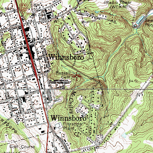 Topographic Map of Russell Cemetery, SC