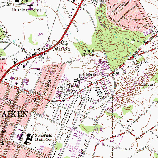 Topographic Map of Saint Gerard School, SC
