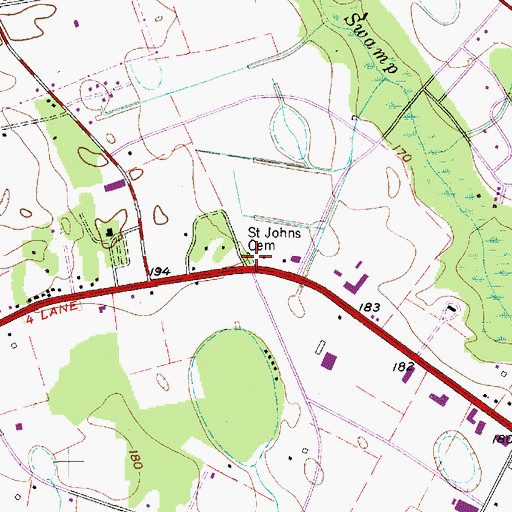 Topographic Map of Saint Johns Cemetery, SC
