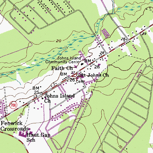 Topographic Map of Saint Johns Church, SC
