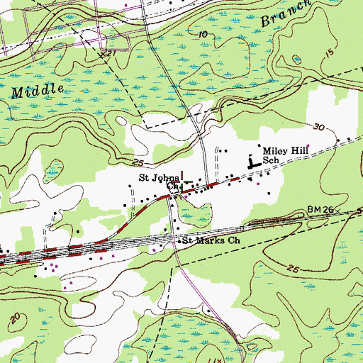 Topographic Map of Saint Johns Church, SC