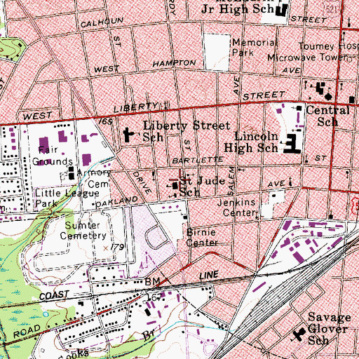 Topographic Map of Saint Jude School, SC