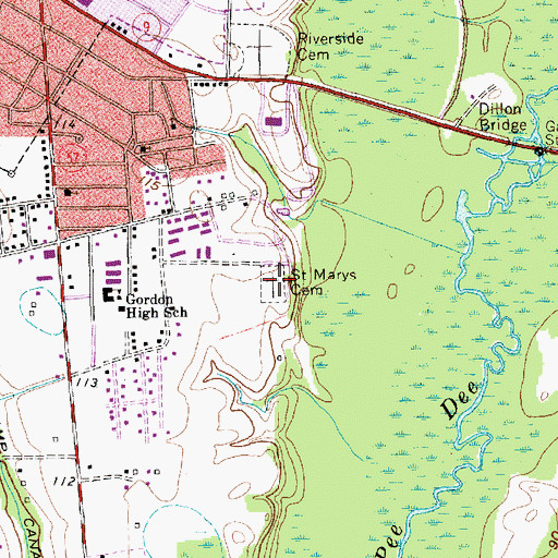 Topographic Map of Saint Marys Cemetery, SC