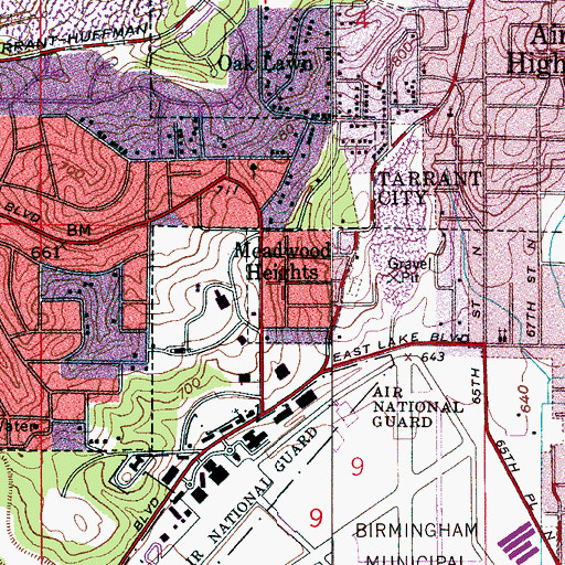 Topographic Map of Meadwood Heights, AL