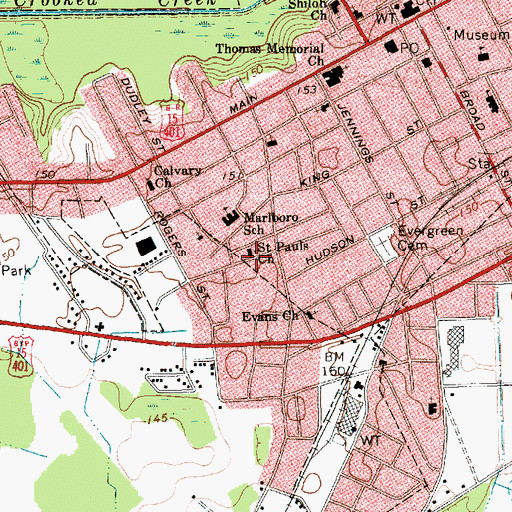 Topographic Map of Saint Pauls Church, SC