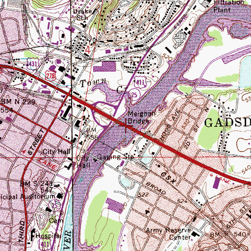 Topographic Map of Meighan Bridge, AL