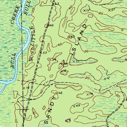 Topographic Map of Sandy Island, SC