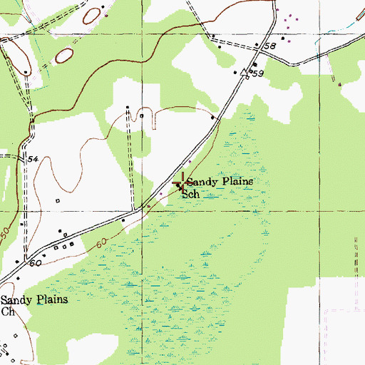 Topographic Map of Sandy Plains School, SC
