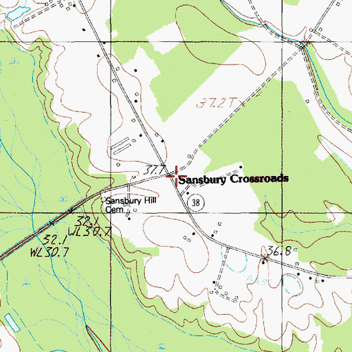 Topographic Map of Sansbury Crossroads, SC