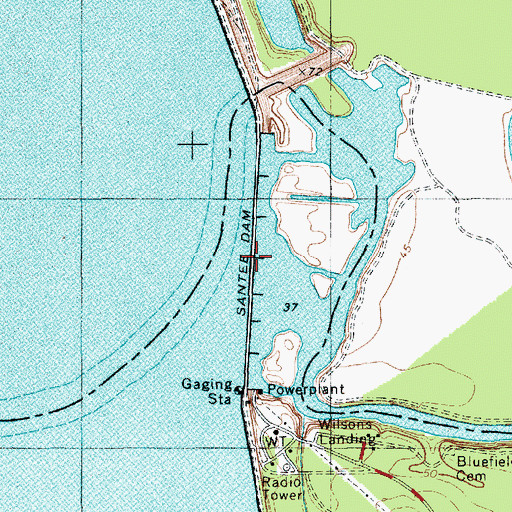 Topographic Map of Santee Dam, SC