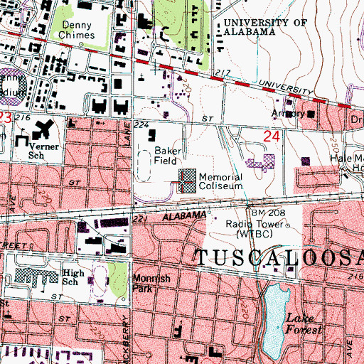 Topographic Map of Memorial Coliseum, AL