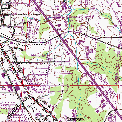 Topographic Map of Memorial Hill Cemetery, AL