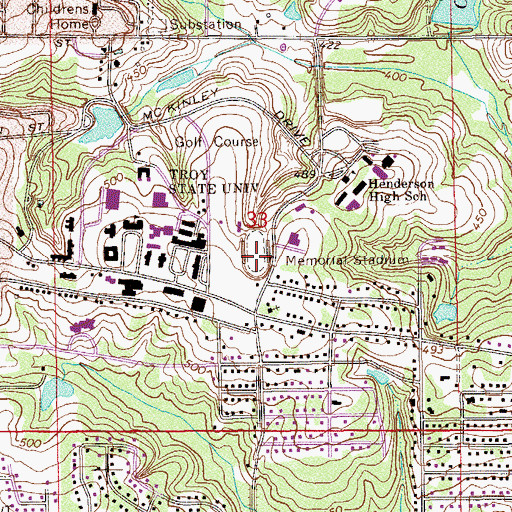 Topographic Map of Memorial Stadium, AL