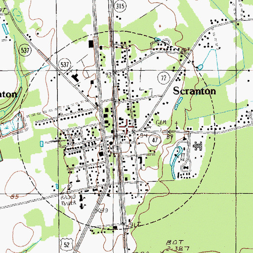 Topographic Map of Scranton, SC