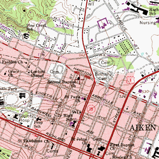 Topographic Map of Second Baptist Church, SC